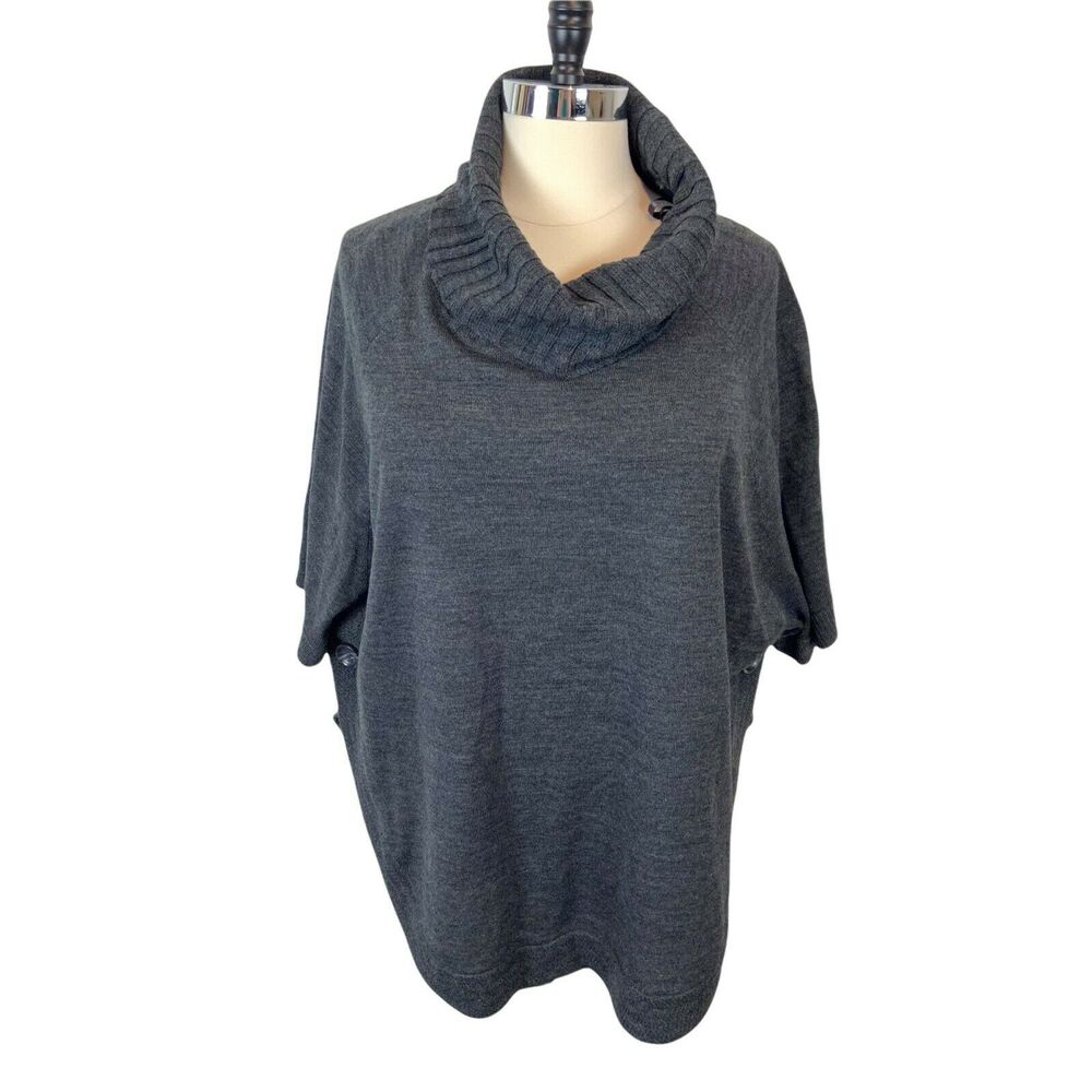 Cowl Neck Poncho Sweater Suzie Couture Women's Heathered Gray Oversized Size 2X